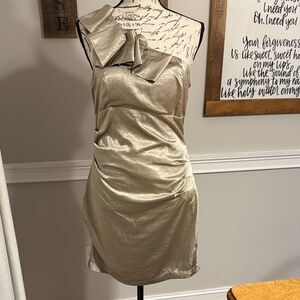 DO+BE Satin Gold One-Shoulder Dress